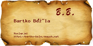 Bartko Béla névjegykártya